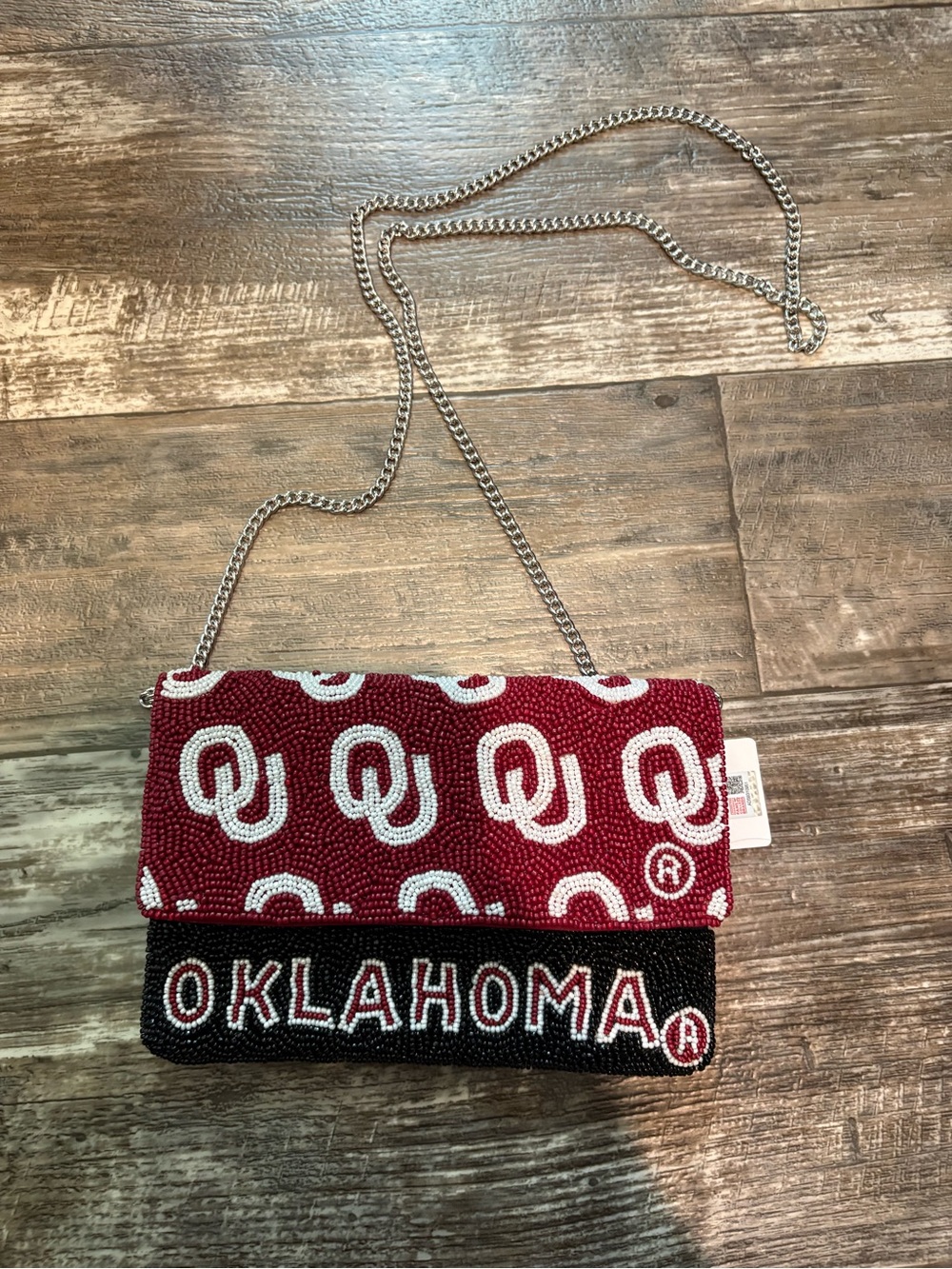 Oklahoma Sooners OU Seed Beaded Crossbody Clutch Bag